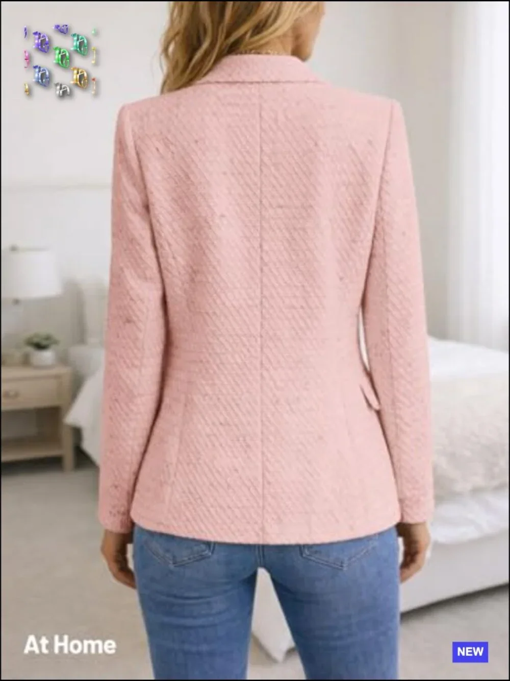 Tweed Plaid Blazer Jacket Elegant Business Casual Work Coat Fully Lined - Picture 5 of 6